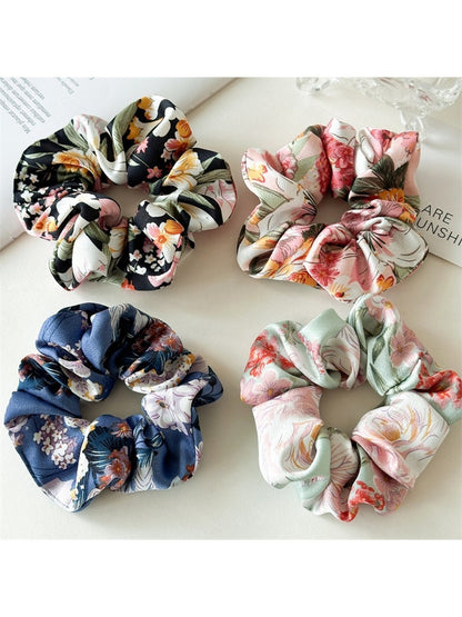 Gifty - Large Floral Satin Fabric Hair Scrunchie