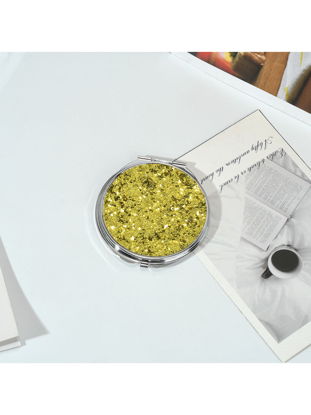 Mirroray - Portable Sequin-Look Round Compact Mirror