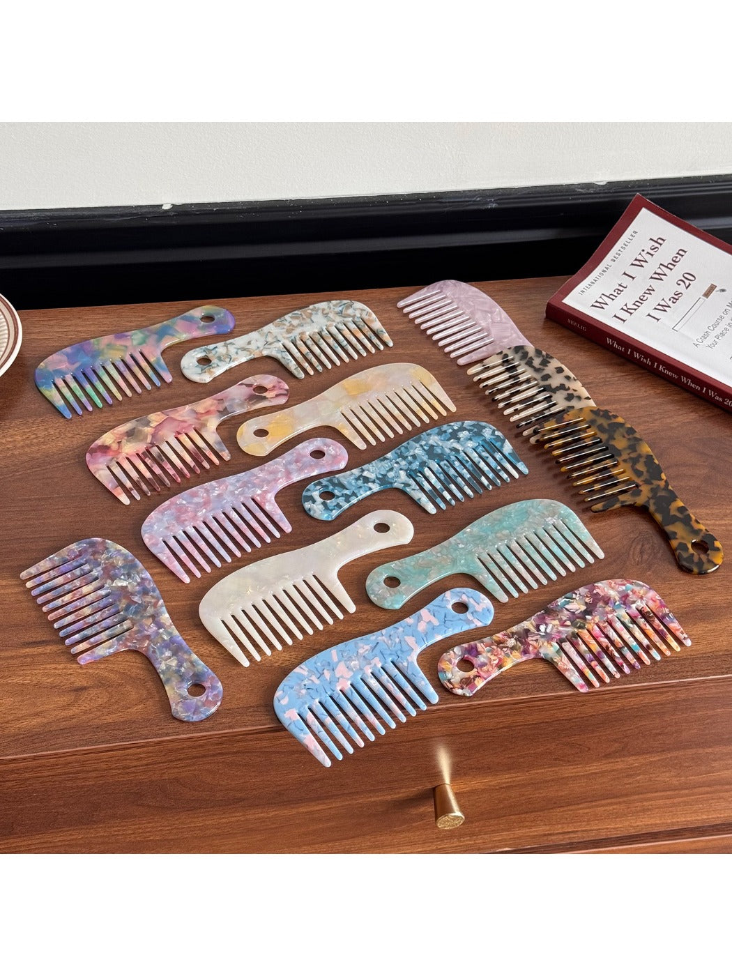 Camerow - Chic Long Handle Comb Wide Tooth Design Acetate