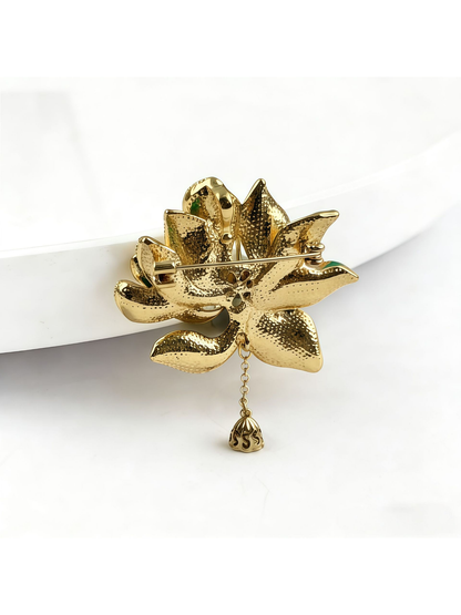 Brovia - Vintage Lotus Flower Leaf Brooch Pin