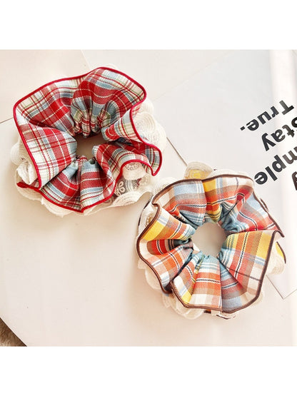 Gifty - Color Block Plaid Lace Scrunchie