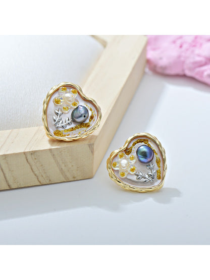 Earedge - Heart Shaped Elegant Oil Painting Style Earrings