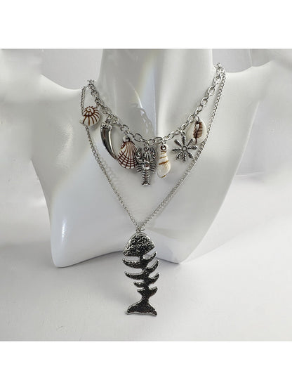 Nozari - Retro Distressed Ocean Charm Layered Necklace