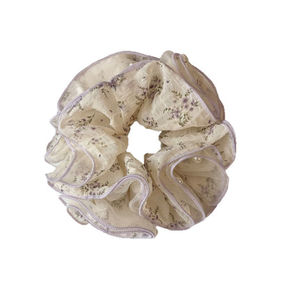 Gifty - Ruffled Floral Mesh Edge Trim Scrunchie