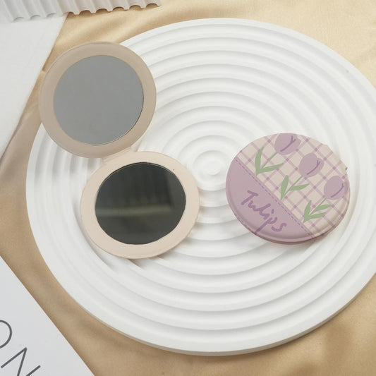 Mirroray - Round PU Cover Folding Touch Up Makeup Mirror