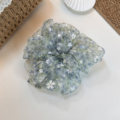 Gifty - Blue Green Floral Print Mesh Scrunchie