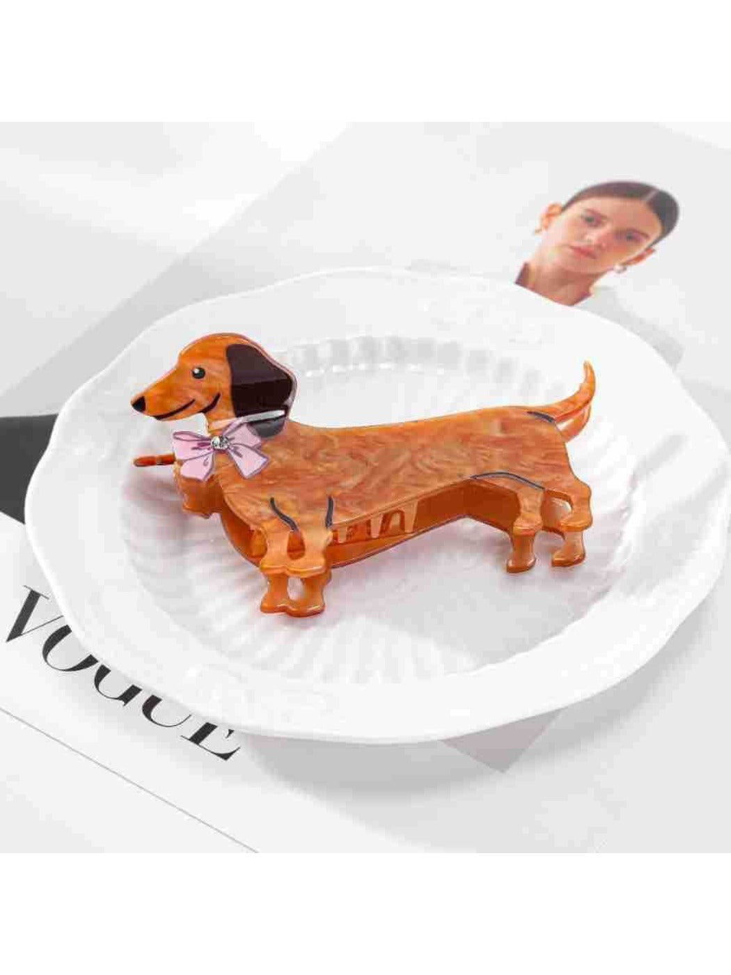 Beau cartoon puppy hair claw clip displayed on a white background