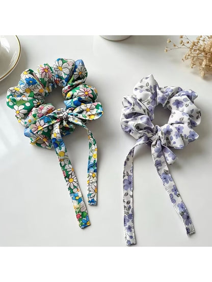 Gifty - Floral Print Bow Detail Polyester Scrunchie