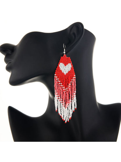 Earedge - Festive Heart Tassel Drop Earrings