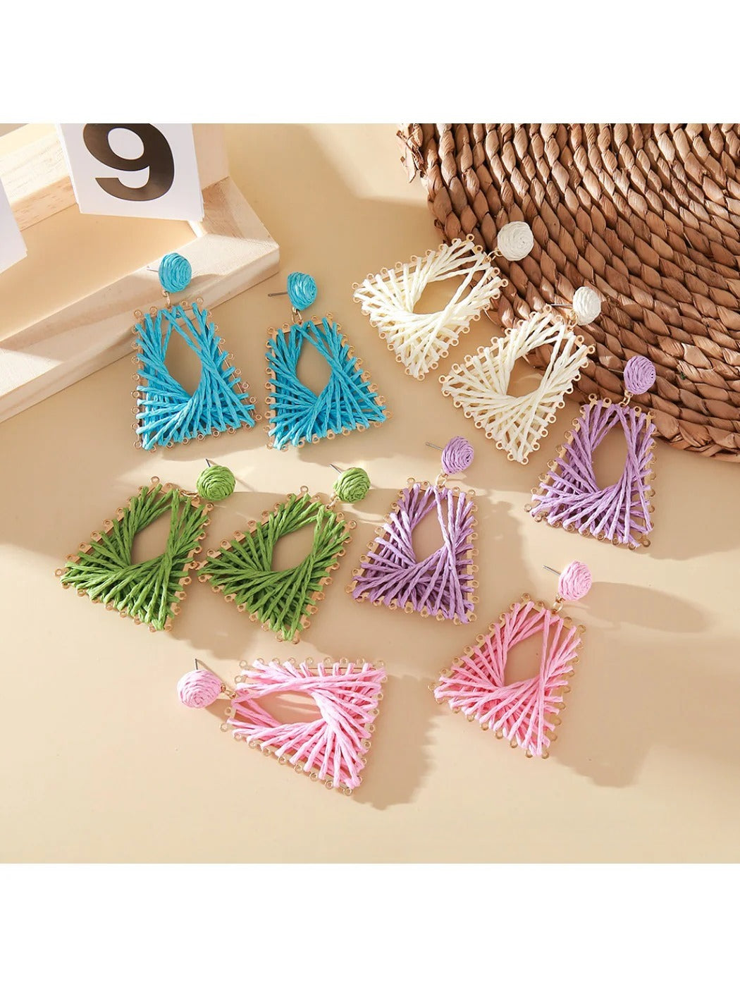 Earedge - Raffia Woven Trapezoid Earrings
