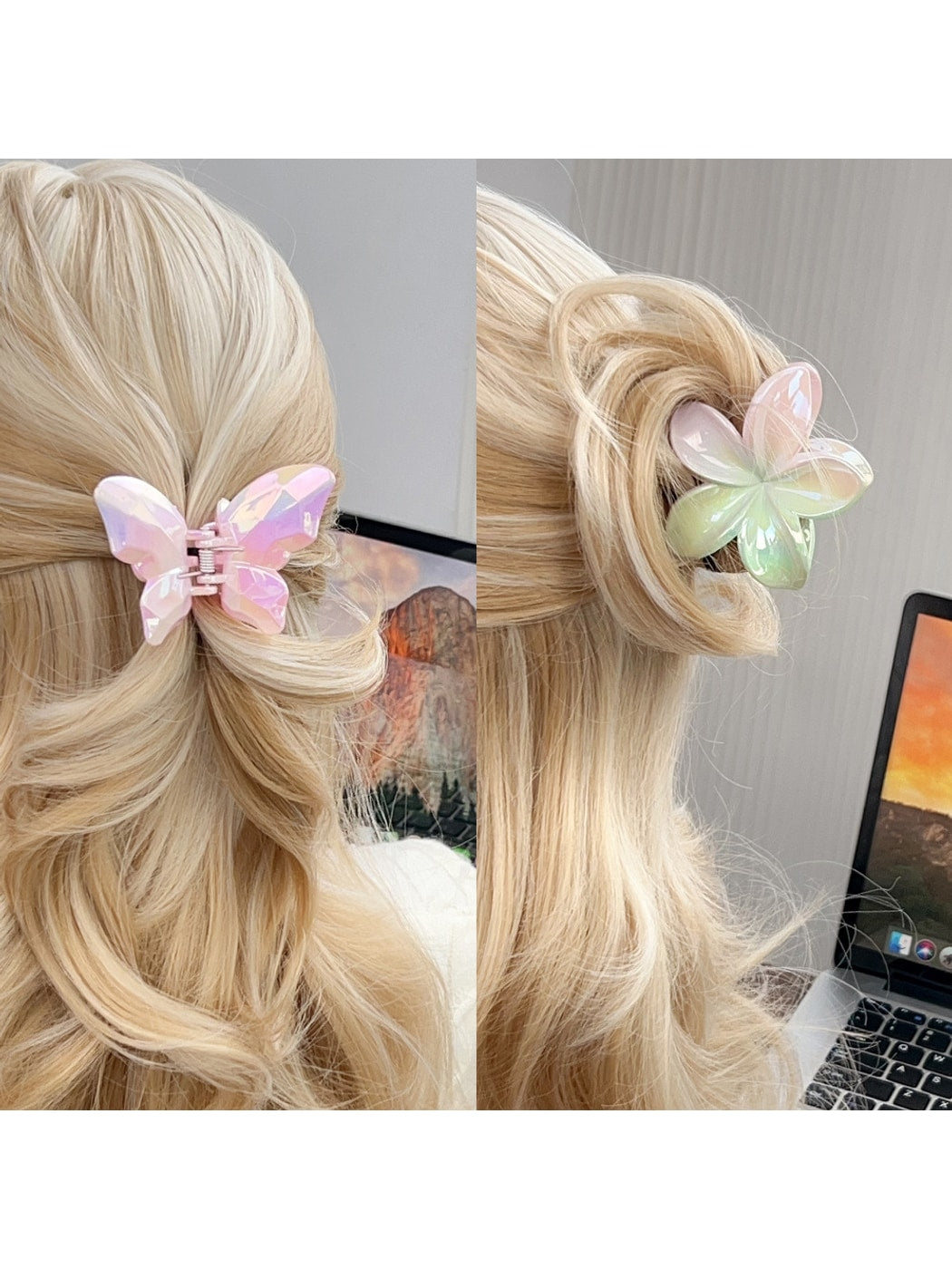 Beau - Gradient Plastic Flower Design Claw Clip