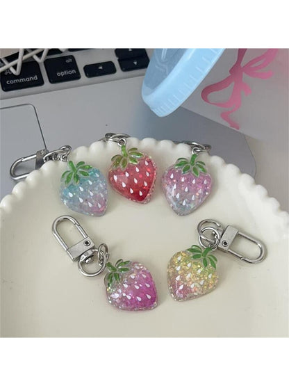 Keypus - Transparent Glitter Gradient Strawberry Keychain