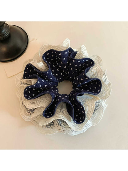 Gifty - Navy Heart Lace Scrunchie Hair Tie