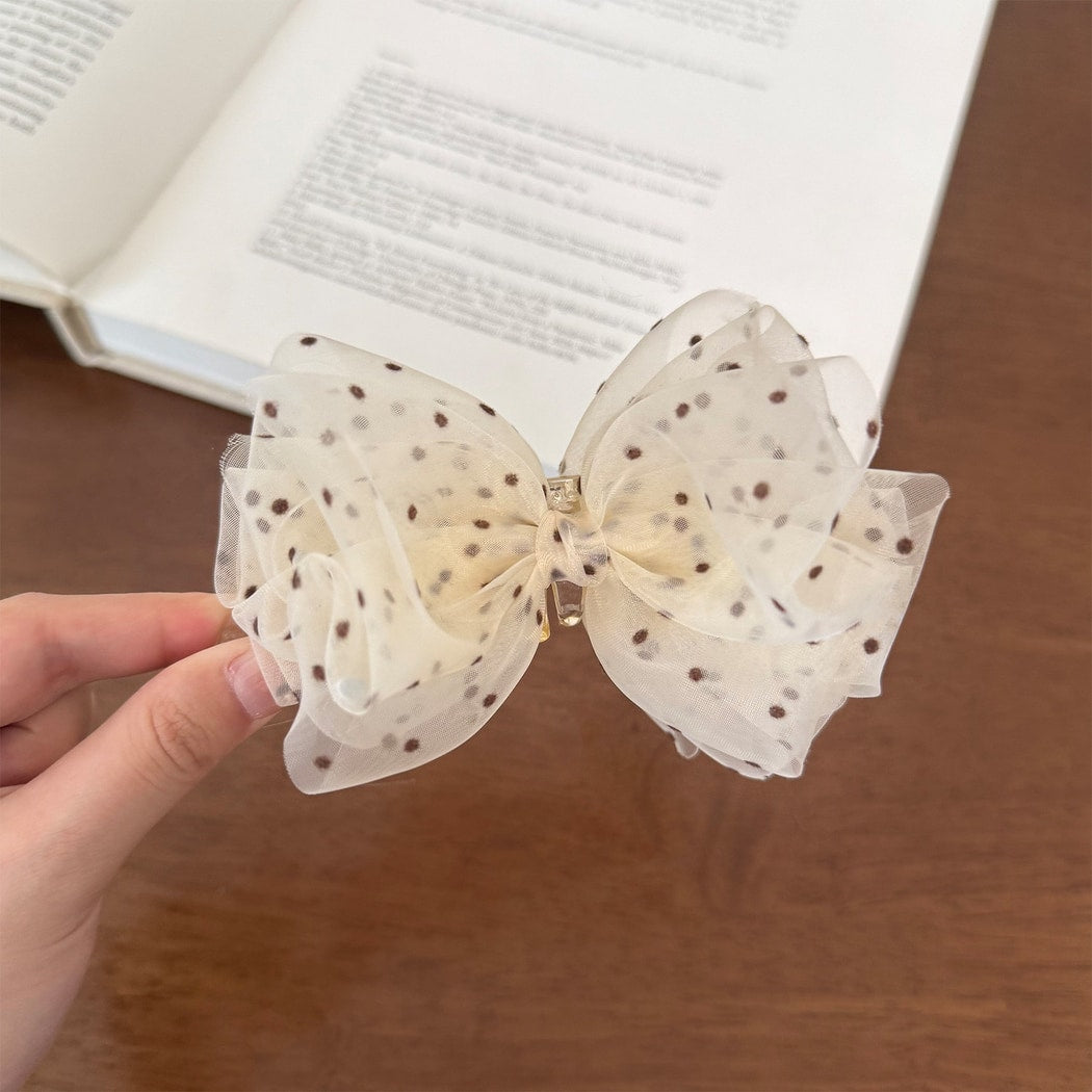 Beau - Beige Mesh Bow Decorative Banana Clip