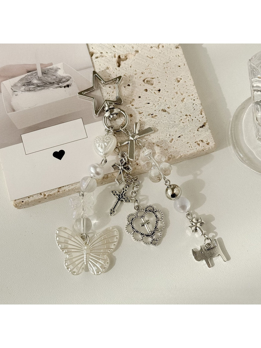 Keypus - Butterfly Heart Beaded Bag Charm Keychain