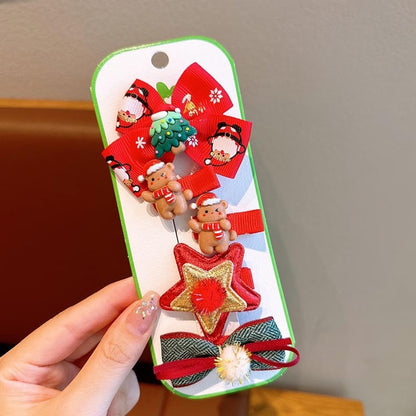 Beau - Christmas Bow and Floral Shape Side Barrette Set