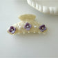 Beau - Flower Adorned Half Round Claw Clip