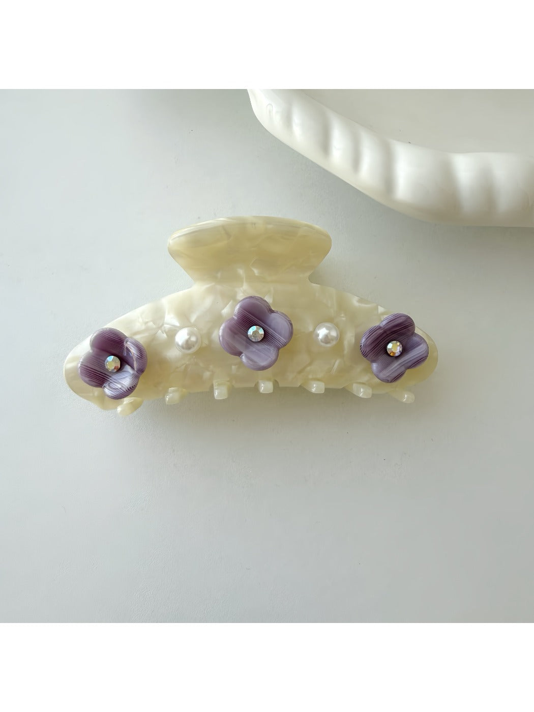 Beau - Flower Adorned Half Round Claw Clip