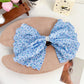 Beau Polka Dot Bow Claw Clip on white background, angled view