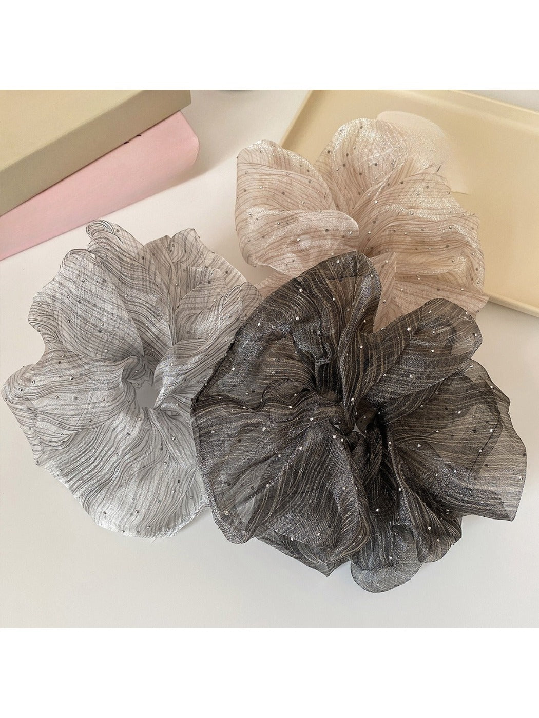 Gifty - Seersucker Starry Polka Dots Scrunchie