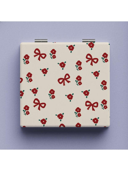 Mirroray - Adorable Red Floral Square Compact Mirror