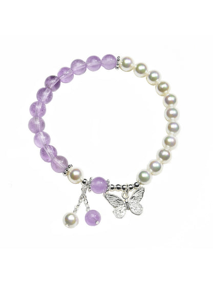 Lovra - Butterfly Pendant Crystal Beaded Bracelet
