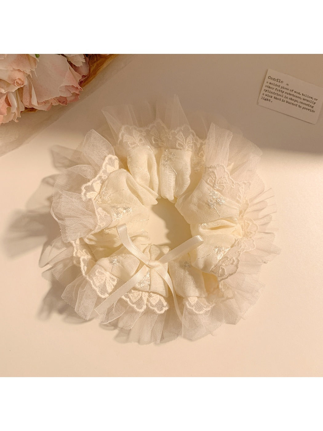 Gifty modern bow scrunchie displayed flat with bow spread out