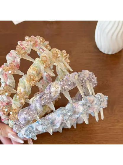 Gifty - Mesh Rhinestone Wave Tooth Detail Headband