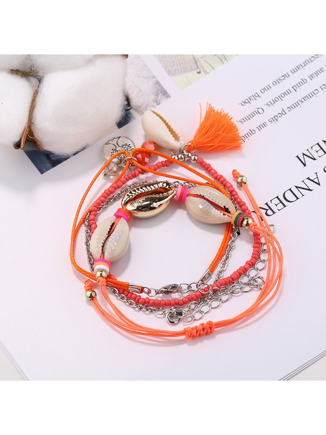 Lovra multi-row bracelet styled with casual outfit on model's arm