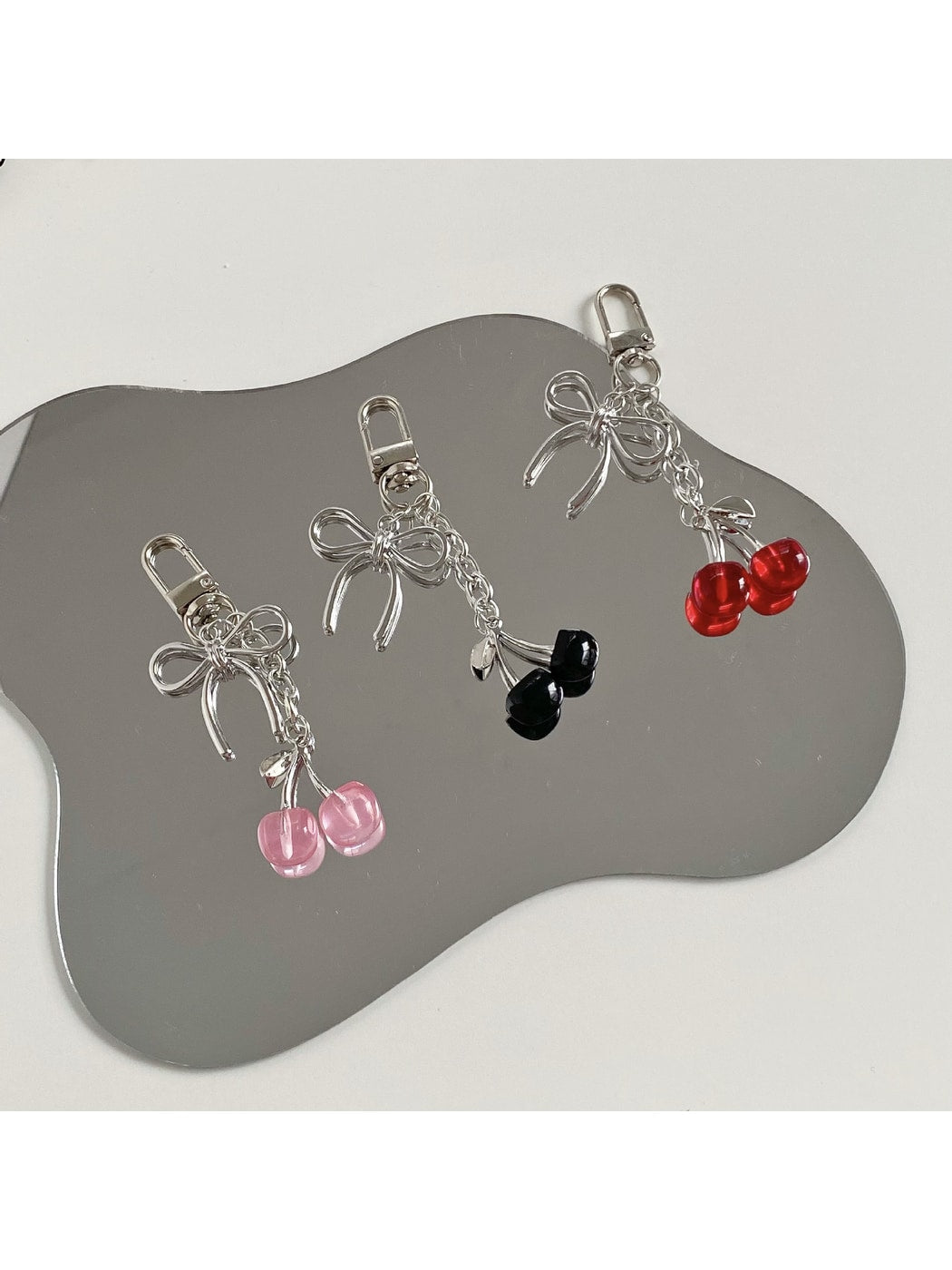 Keypus - Alloy Plastic Cherry Bow Lanyard Keychain