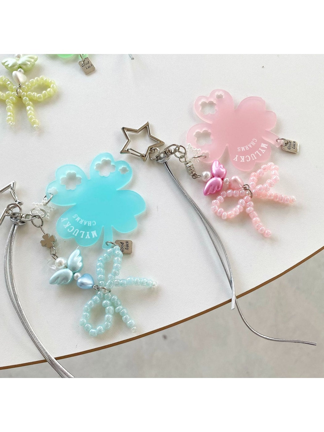 Keypus - Acrylic Clover Bow Beaded Bag Charm Keychain