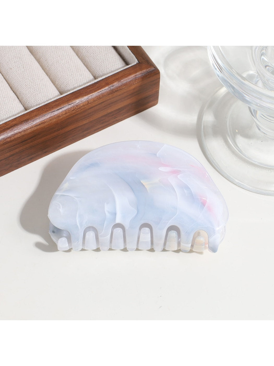 Beau - Half Round Marble Print Plastic Claw Clip
