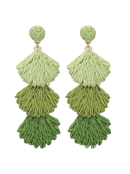 Earedge - Bohemian Shell Raffia Woven Drop Earrings