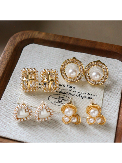 Earedge - Heart Detail Plated Fashion Stud Earrings