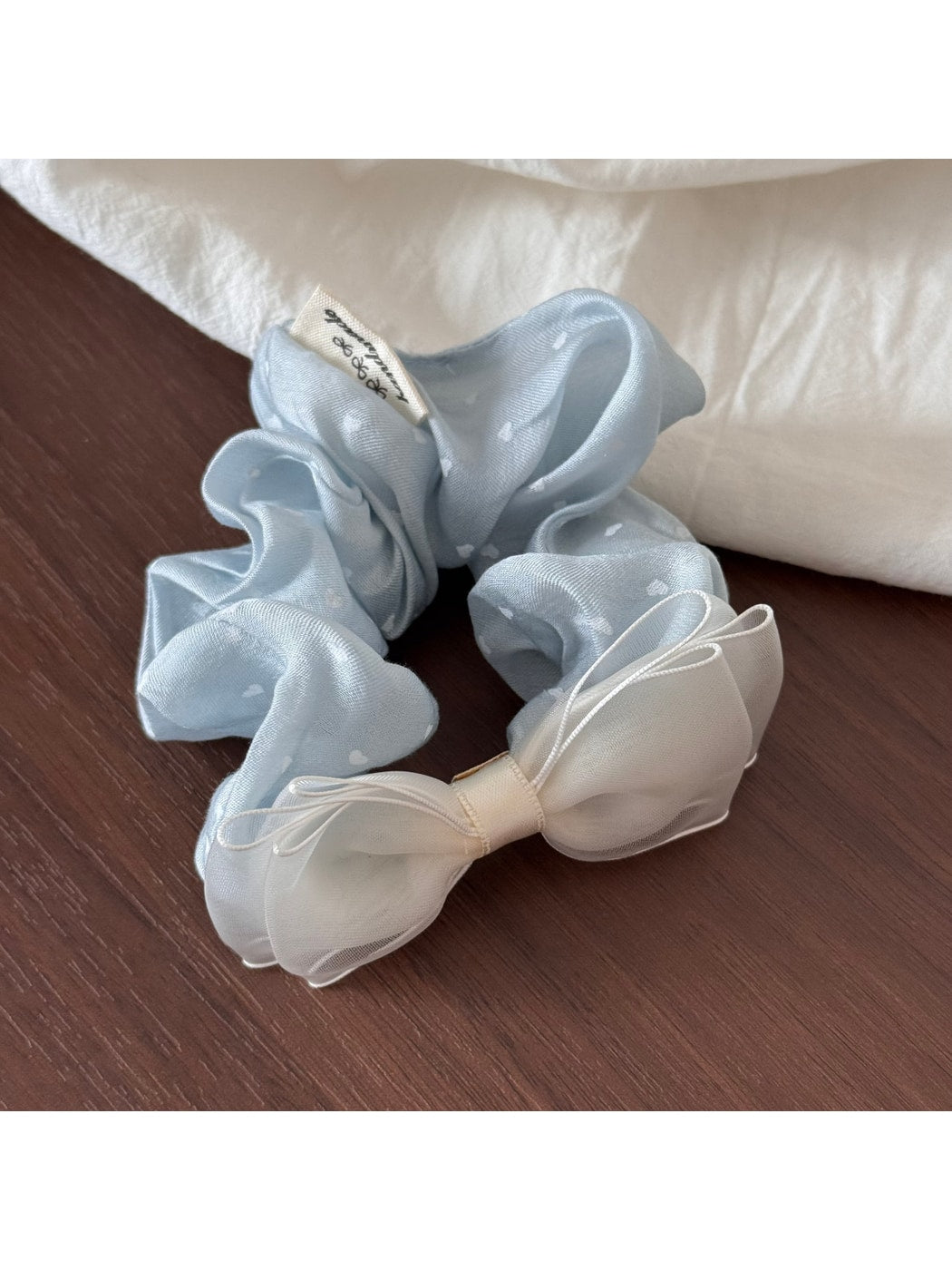 Gifty - Heart Polka Dot Sheer Textured Fabric Scrunchie