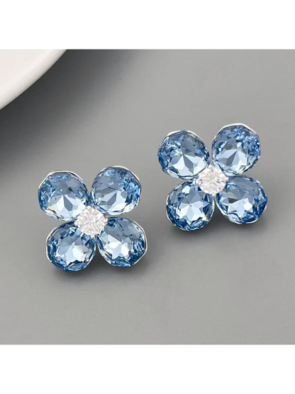 Earedge - Iridescent Four Petal Flower Stud Earrings