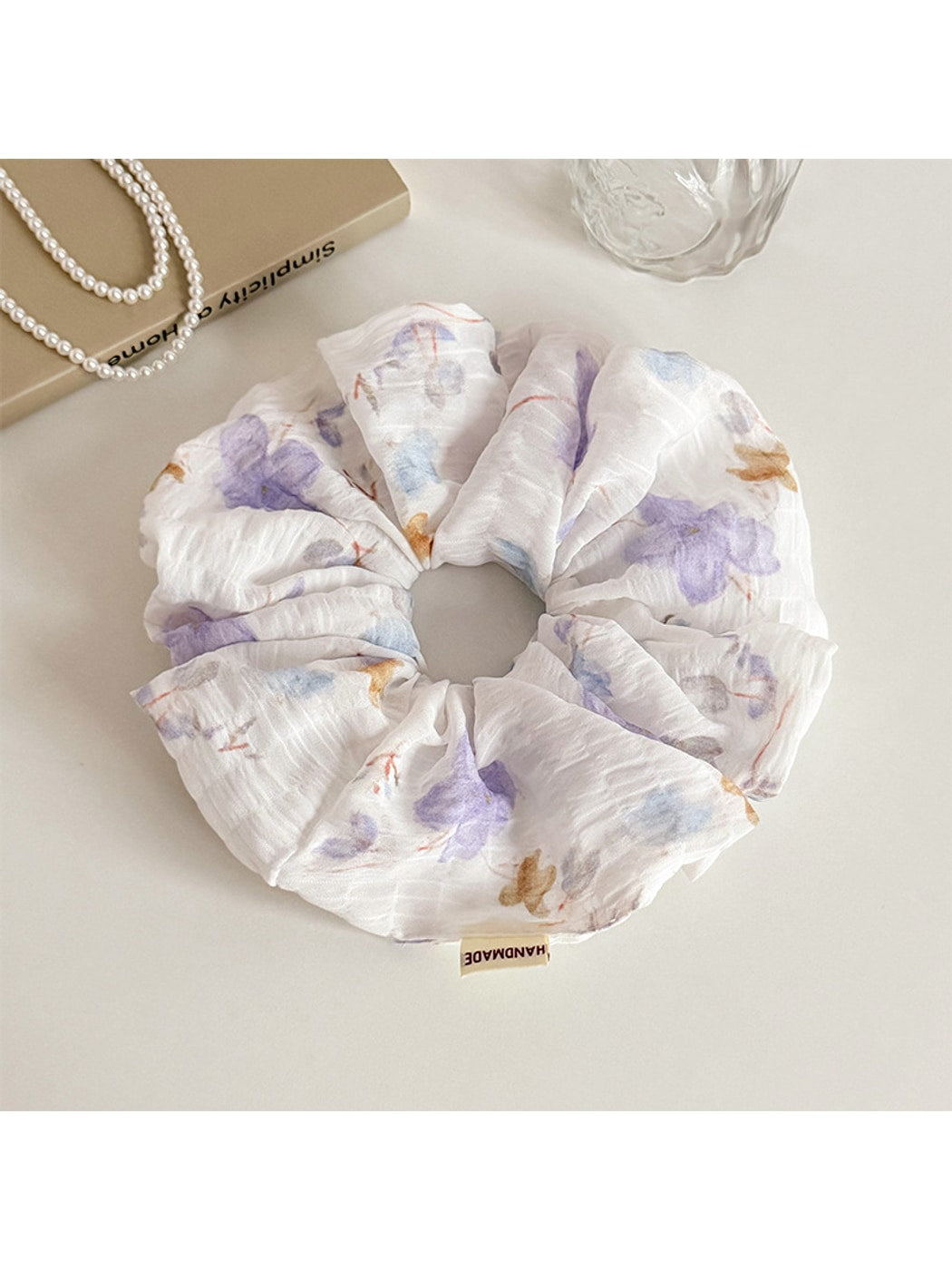 Gifty - Floral Polyester Fabric Ponytail Scrunchie