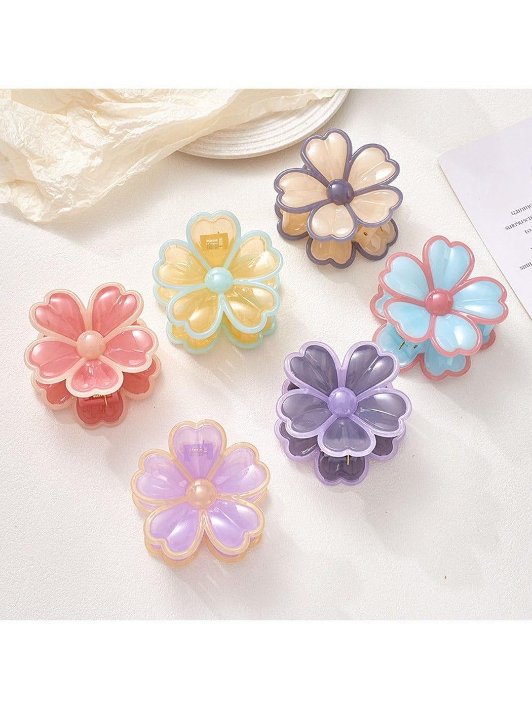 Beau - Glossy Petal Flower Plastic Hair Claw Clip
