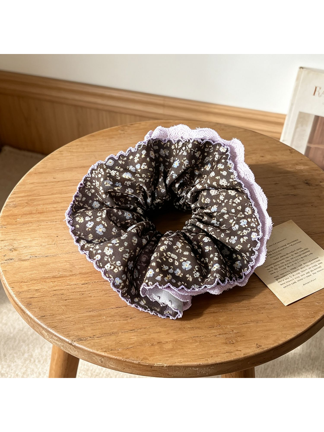 Gifty - Floral Lace Trim Large Hair Scrunchie