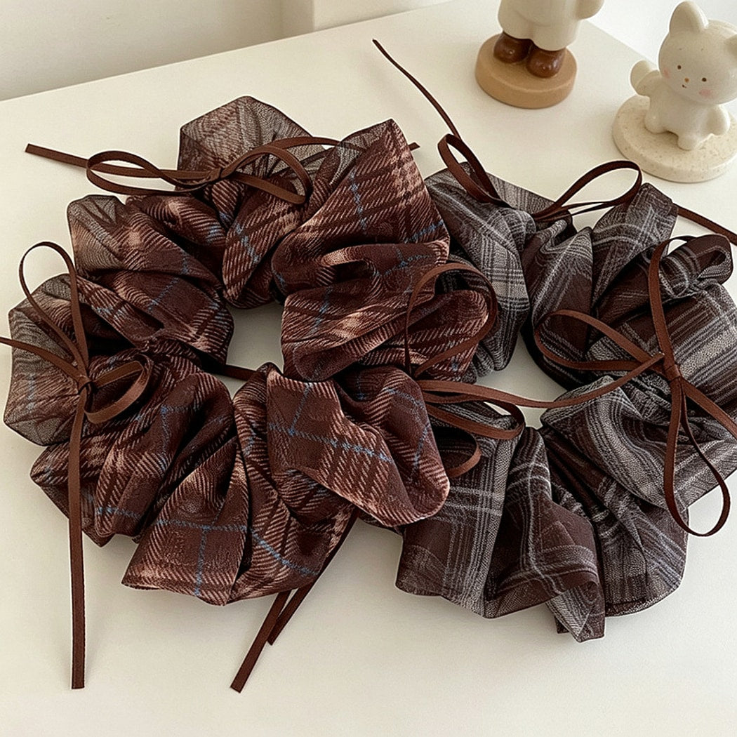 Gifty - Ruffled Plaid Bow Elastic Scrunchie