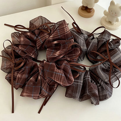 Gifty - Ruffled Plaid Bow Elastic Scrunchie