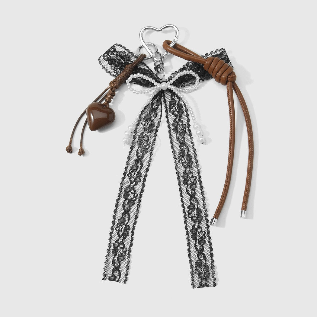 Keypus - Retro Beaded Lace Bow Heart Keychain