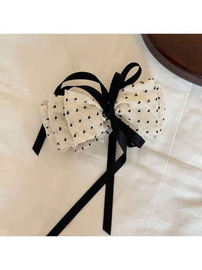 Beau - Heart Print Layered Bow Ribbon Banana Clip