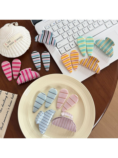 Beau - Sweet Style Striped Plastic Hair Claw Clip