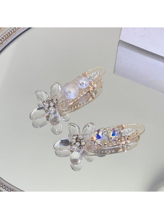 Beau - Floral Heart Accent Acrylic Alloy Hair Clip