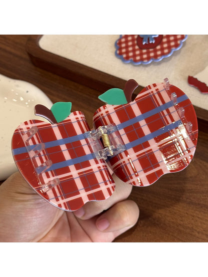 Beau - Vintage Red White Checkered Apple Hair Clip