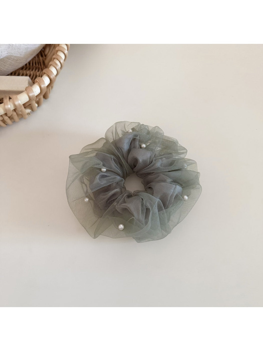 Gifty - Polyester Mesh Beaded Detail Scrunchie