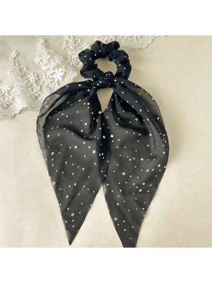 Gifty - Knotted Ribbon Dot Detail Hair Scrunchie