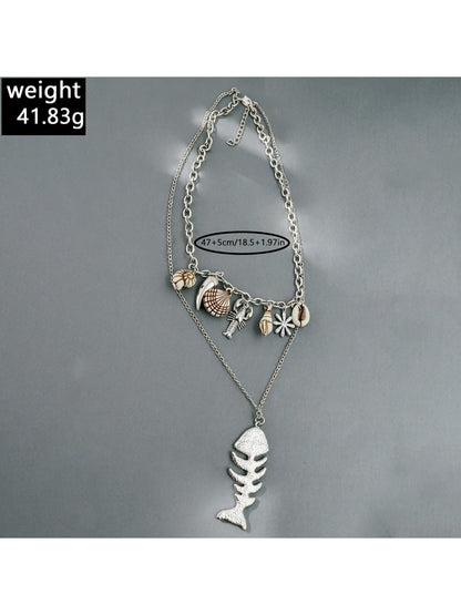 Nozari - Retro Distressed Ocean Charm Layered Necklace