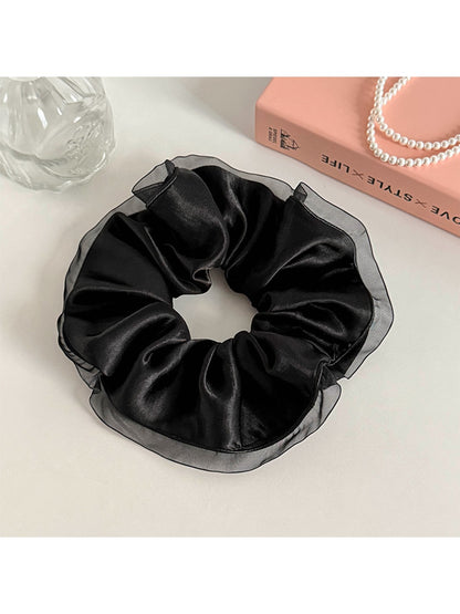 Gifty - Polyester Satin Look Mesh Trim Scrunchie